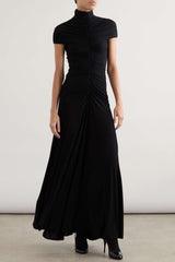 Jersey Gathering High Neck Maxi Dress
