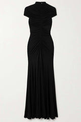 Jersey Gathering High Neck Maxi Dress