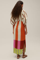 Stripe Knotted Mid Sleeve Midi Dress