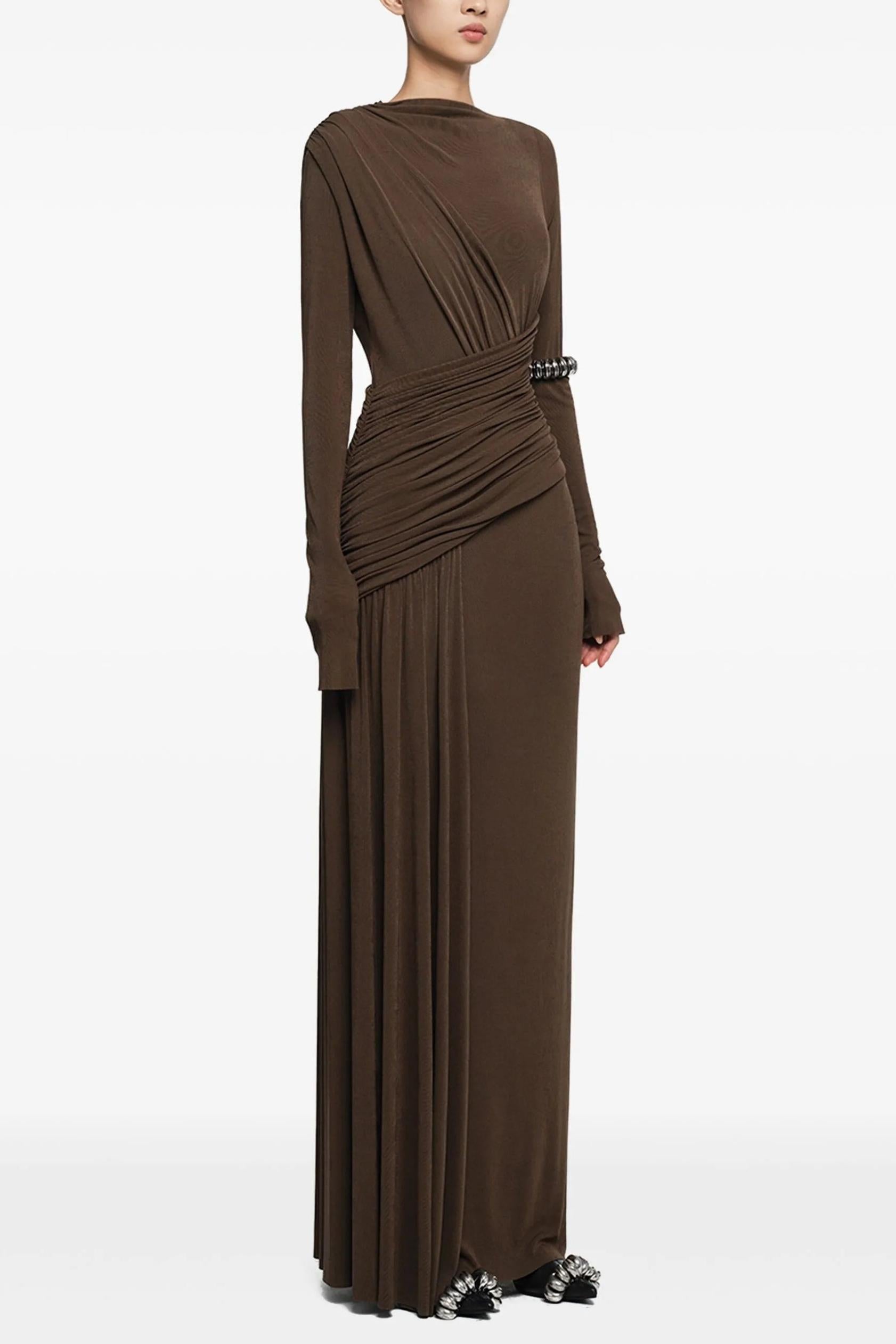 Jersey Gathering Long Sleeve Maxi Dress