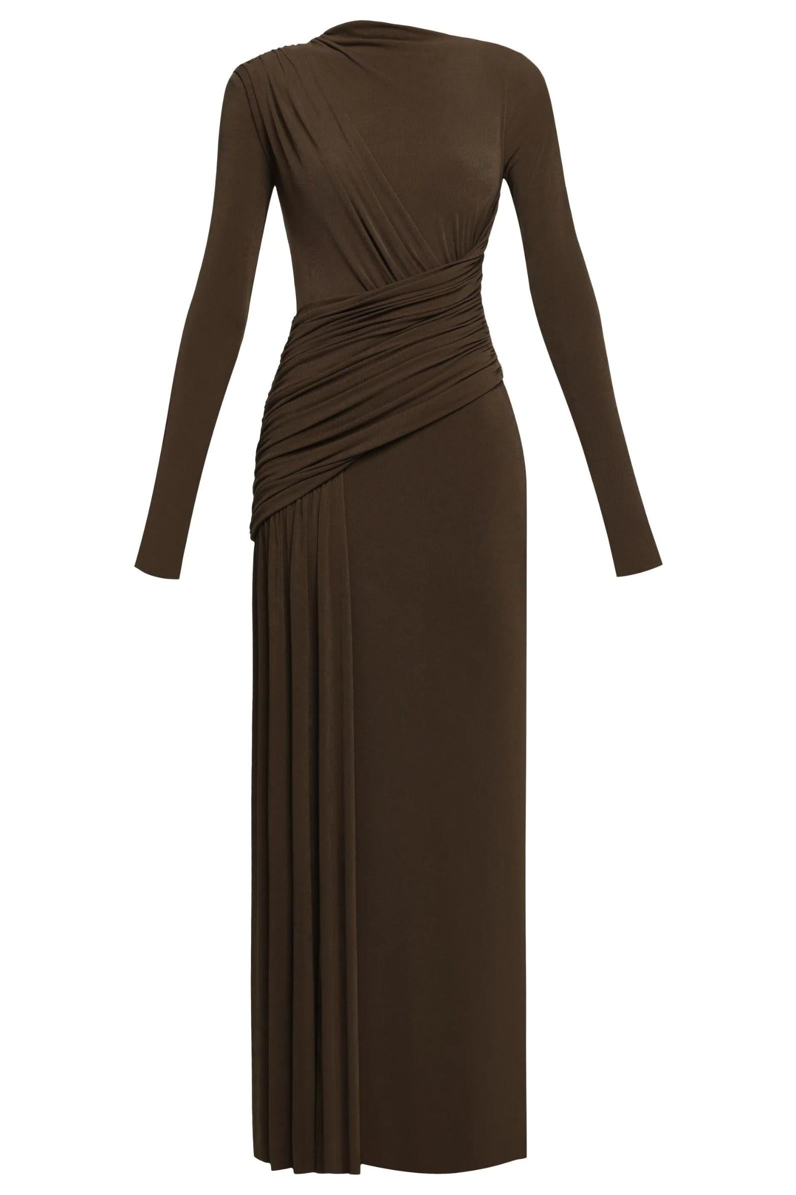 Jersey Gathering Long Sleeve Maxi Dress