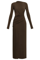 Jersey Gathering Long Sleeve Maxi Dress