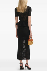 Metal Button Ruffle Top & High Waist Midi Skirt Set