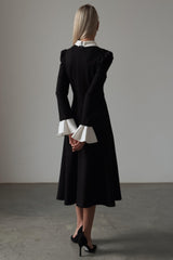 Contrast Color Splicing Bell Sleeve Midi Dress