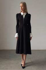 Contrast Color Splicing Bell Sleeve Midi Dress