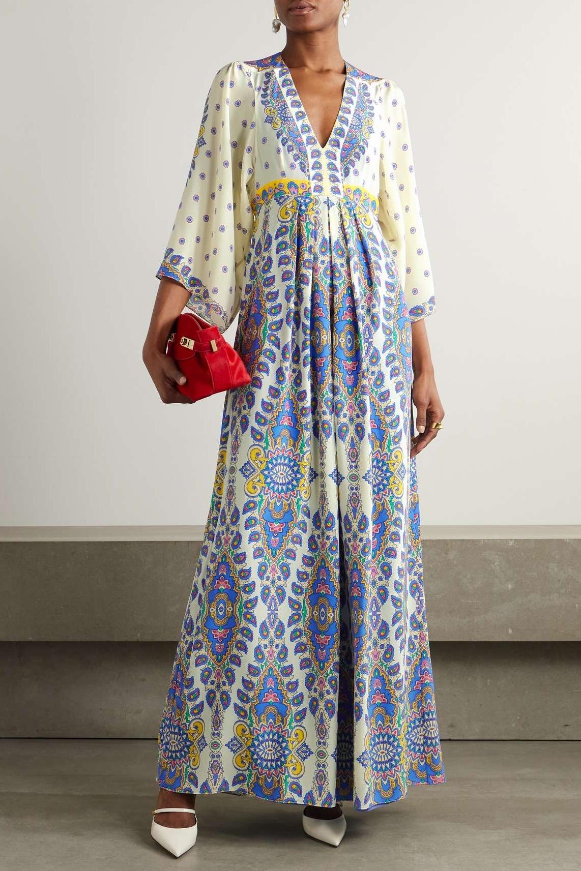 Paisley Print V-Neck Half Sleeve Midi Dress