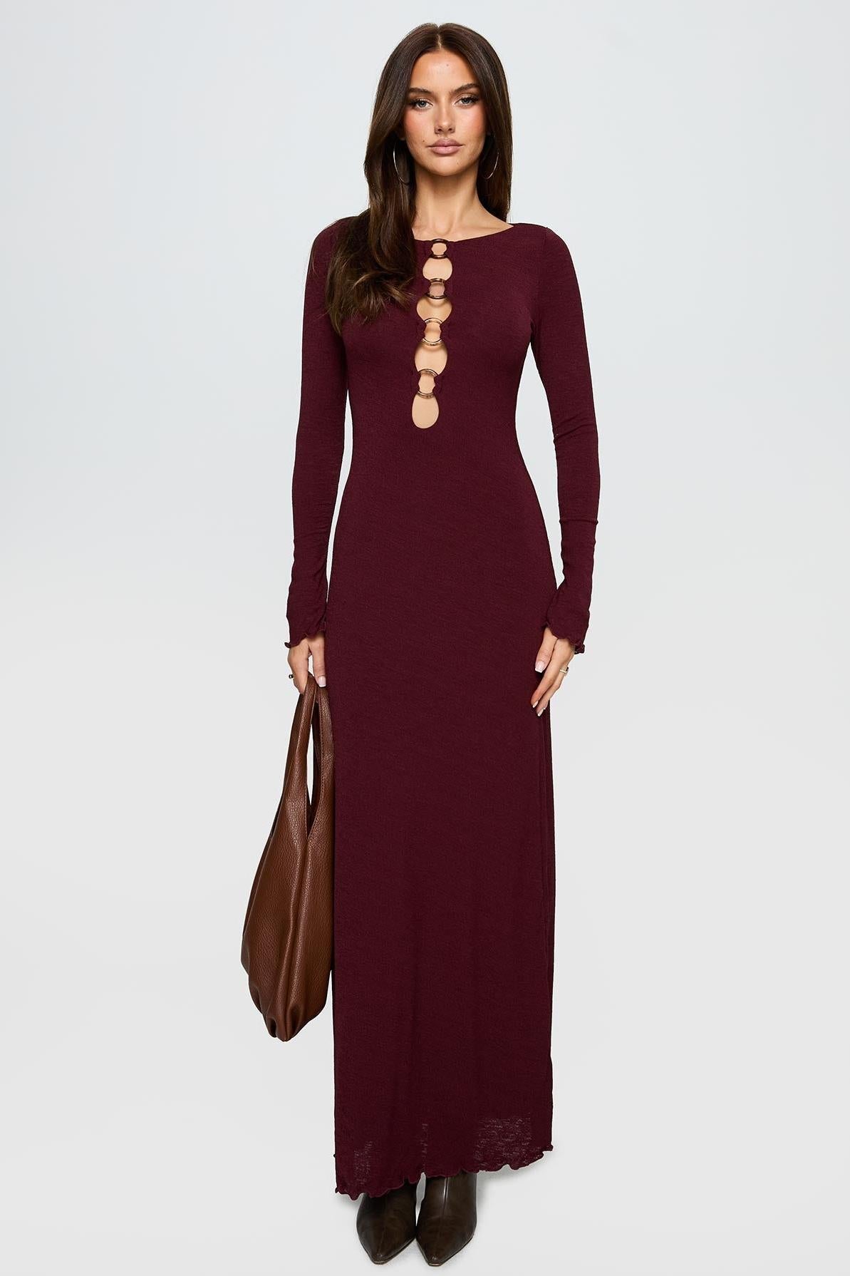 Jersey Cut-Out Long Sleeve Midi Dress