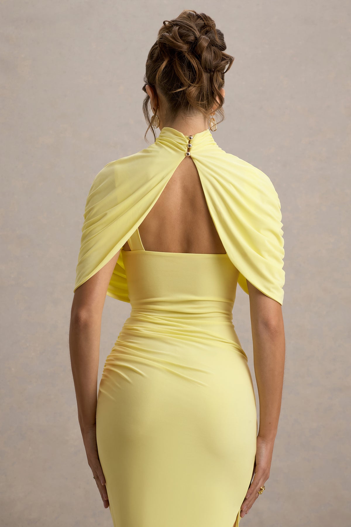 Asymmetric Twisted Cape Midi Dress