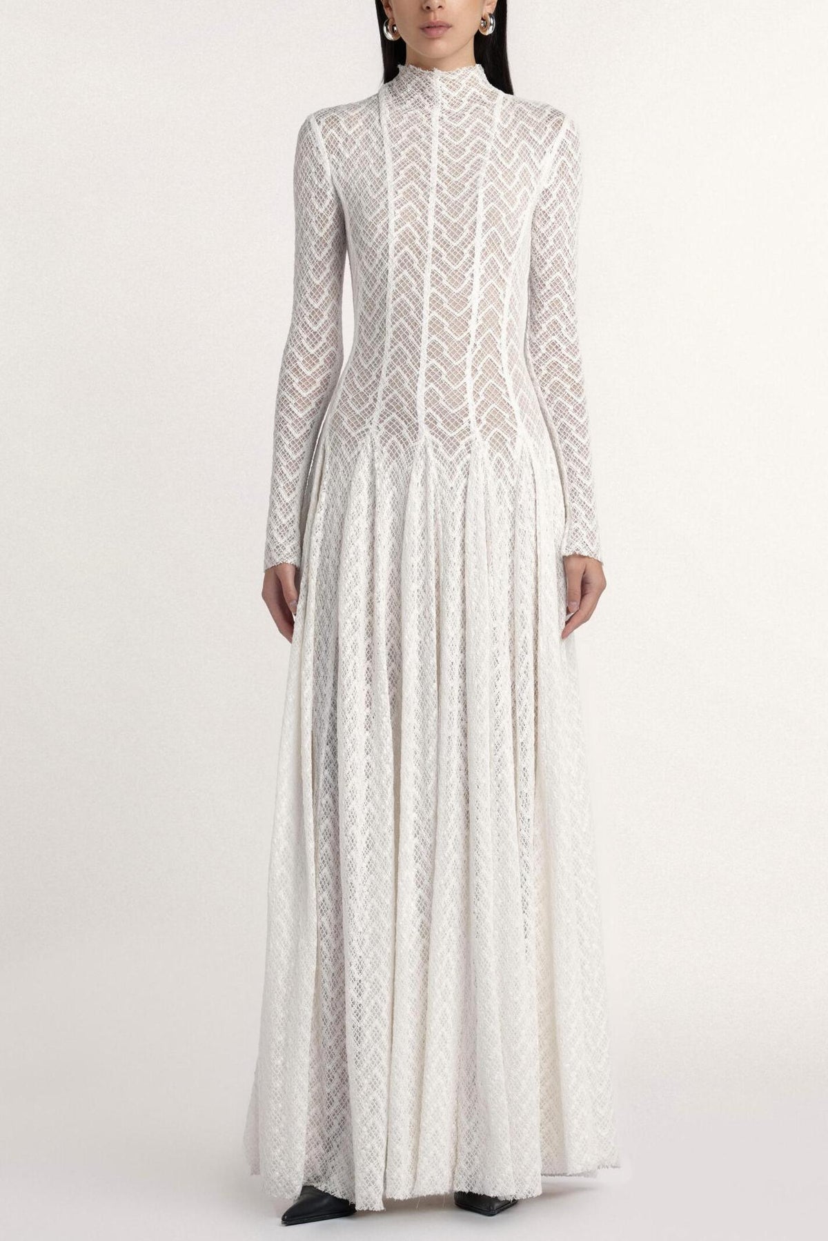 Solid Long Sleeve Lace Maxi Dress