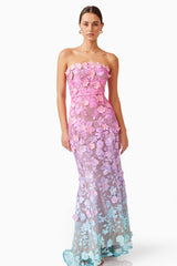 Lace Off-Shoulder Gradient Color Maxi Dress