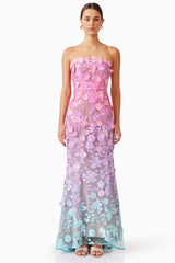 Lace Off-Shoulder Gradient Color Maxi Dress