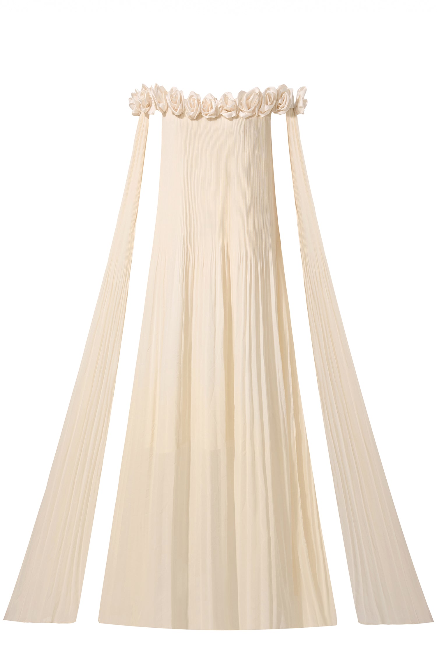 3D Flower Chiffon Off-Shoulder Pleat Maxi Dress