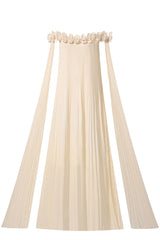 3D Flower Chiffon Off-Shoulder Pleat Maxi Dress