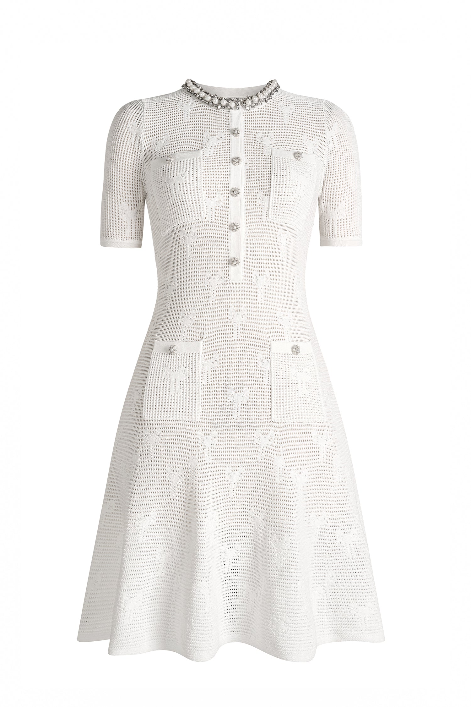 Knit Faux Pearl Rhinestone Mini Dress