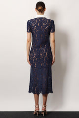 Lace Shirt Collar Single Breasted Midi Dress