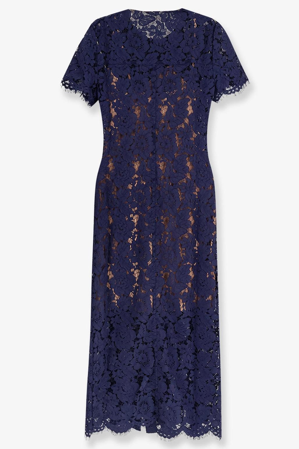 Lace Shirt Collar Single Breasted Midi Dress