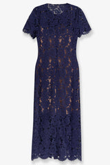 Lace Shirt Collar Single Breasted Midi Dress