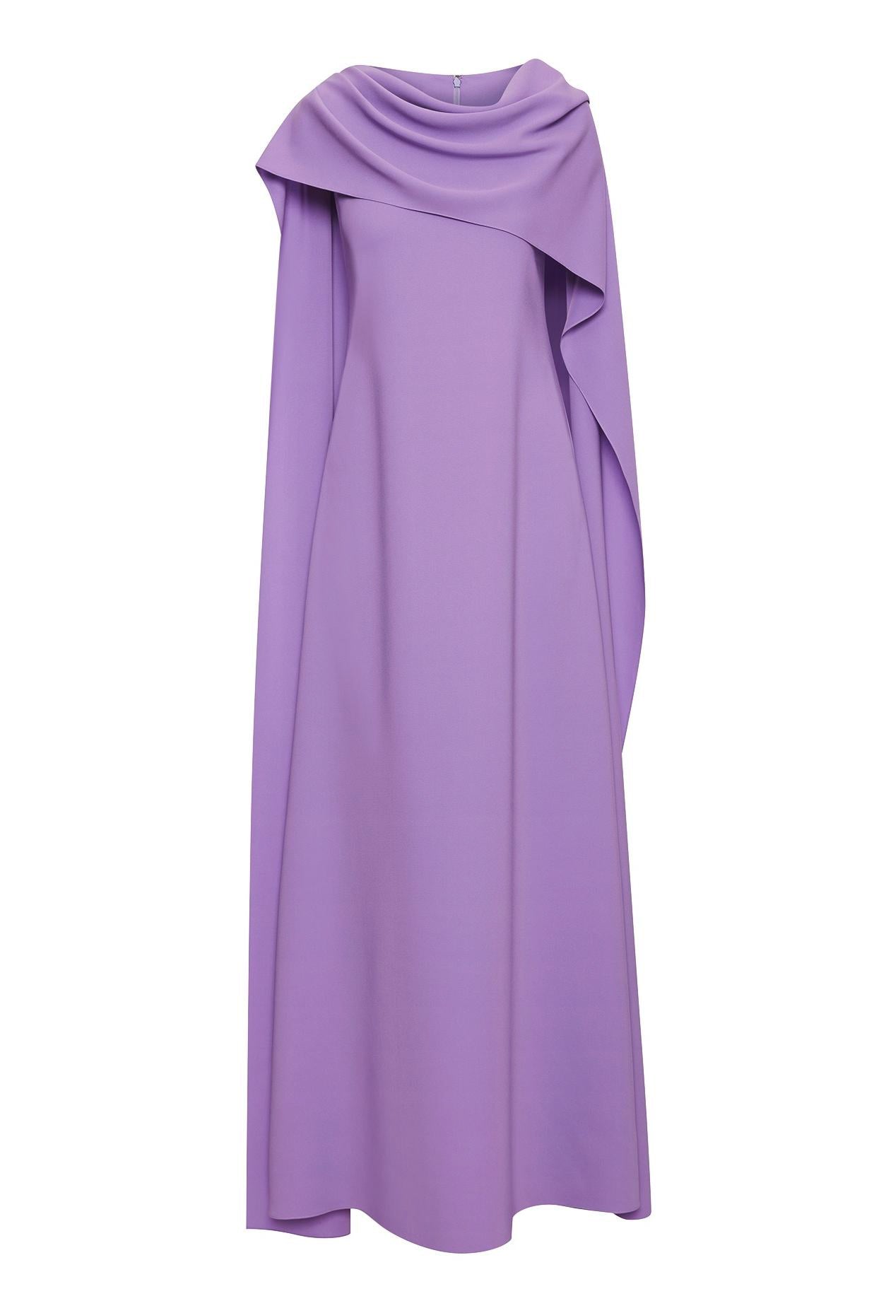 Solid Round Neck Cape Sleeve Maxi Dress