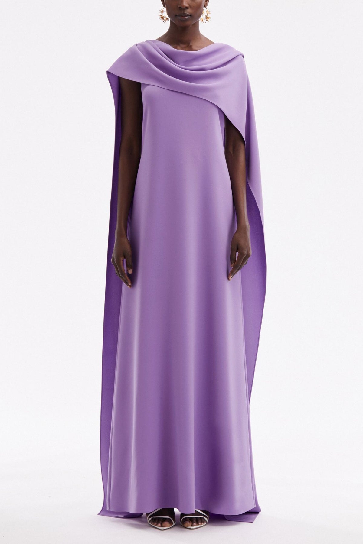 Solid Round Neck Cape Sleeve Maxi Dress