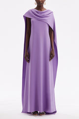 Solid Round Neck Cape Sleeve Maxi Dress