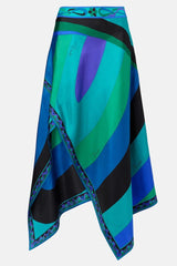 Satin Halter Neck Mini Top & Abstract Print Mid Waist Midi Skirt Set