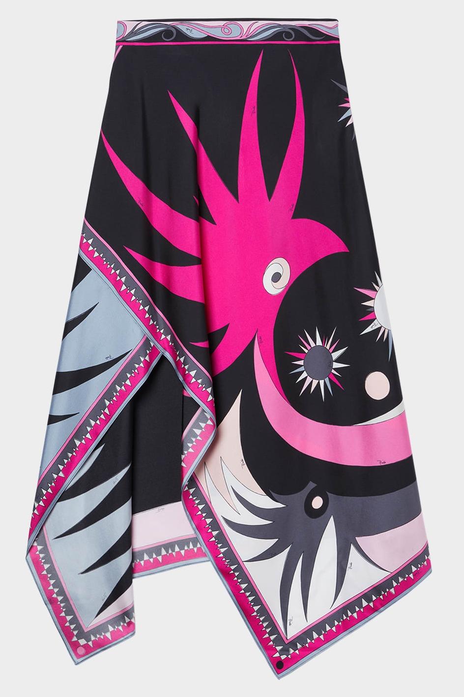 Satin Halter Neck Mini Top & Abstract Print Mid Waist Midi Skirt Set