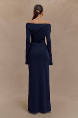 Jersey Gathering Off-Shoulder Maxi Dress