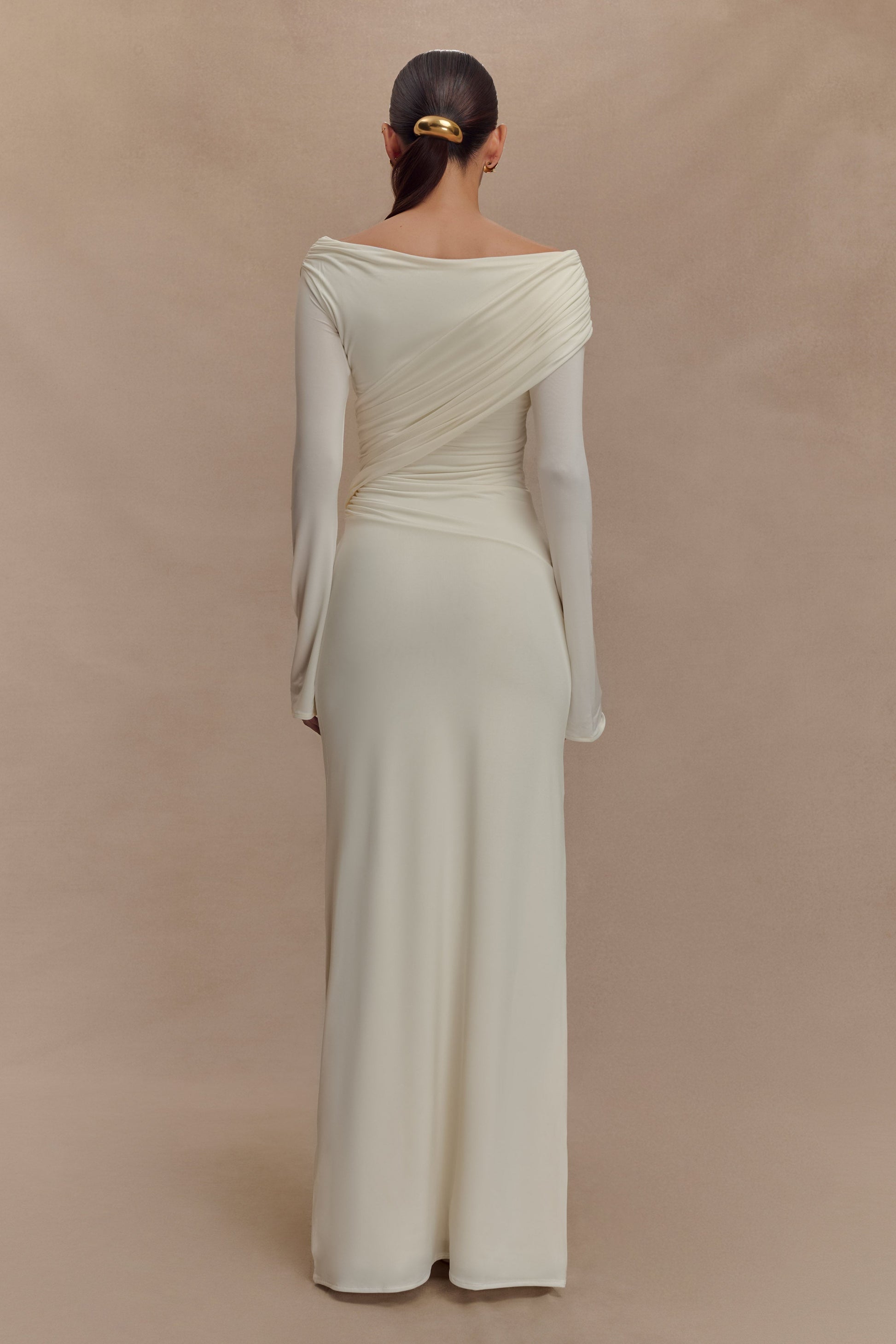 Jersey Gathering Off-Shoulder Maxi Dress
