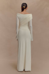 Jersey Gathering Off-Shoulder Maxi Dress