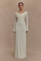 Jersey Gathering Off-Shoulder Maxi Dress