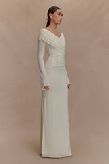 Jersey Gathering Off-Shoulder Maxi Dress