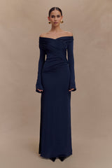 Jersey Gathering Off-Shoulder Maxi Dress