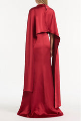 Satin Solid Maxi Dress With Cape