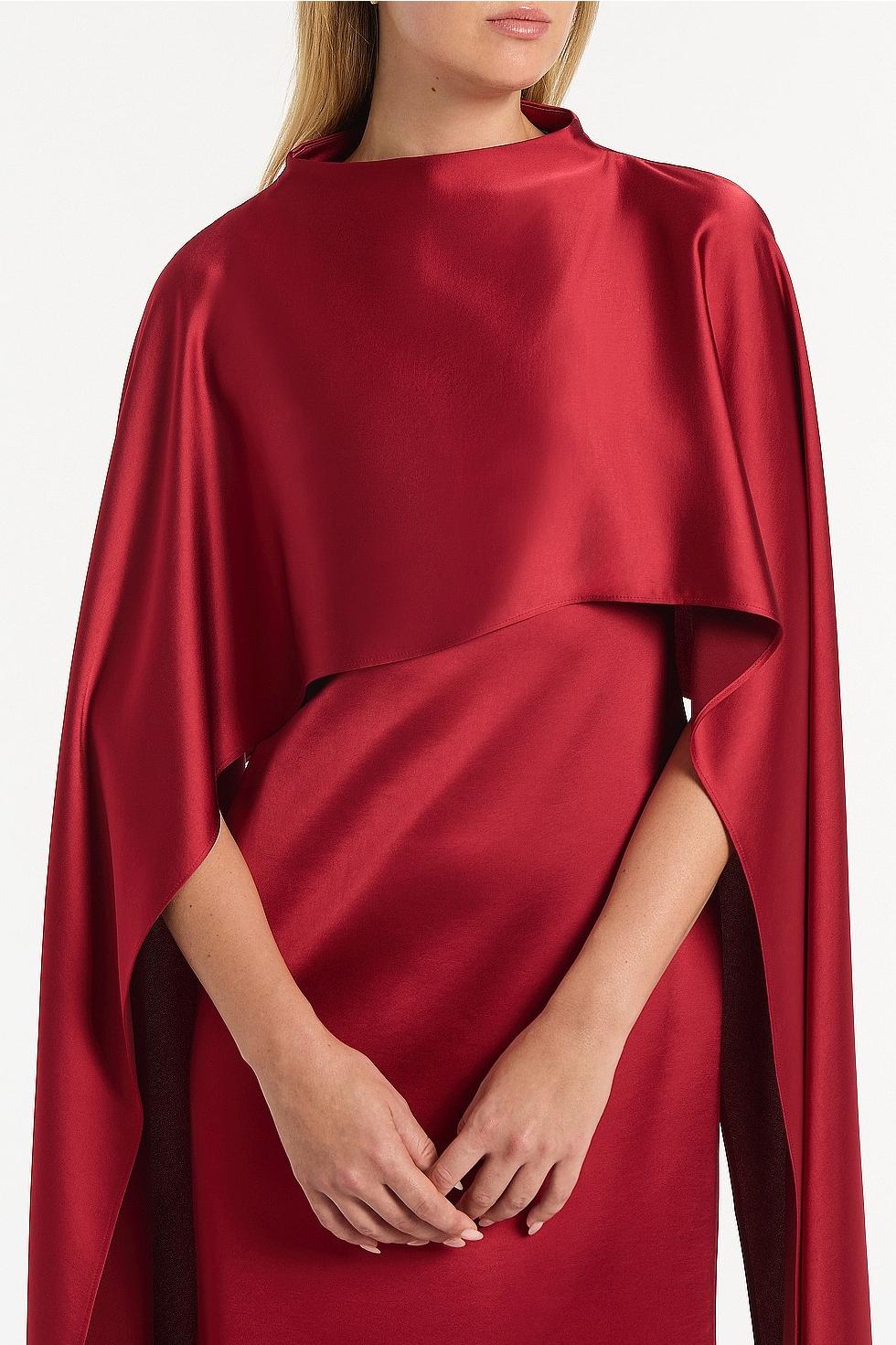 Satin Solid Maxi Dress With Cape