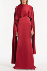 Satin Solid Maxi Dress With Cape