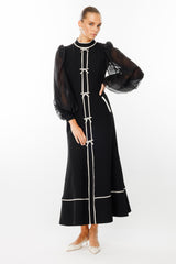 Rhinestone Bow Contrast Color Midi Dress