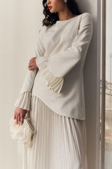 Pleated Bell Sleeve Top & High Waist Midi Skirt Set