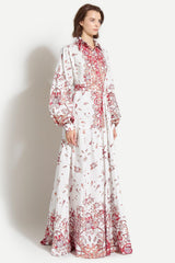 Sea Print Shirt Collar Single Breasted Maxi Dress With Belt