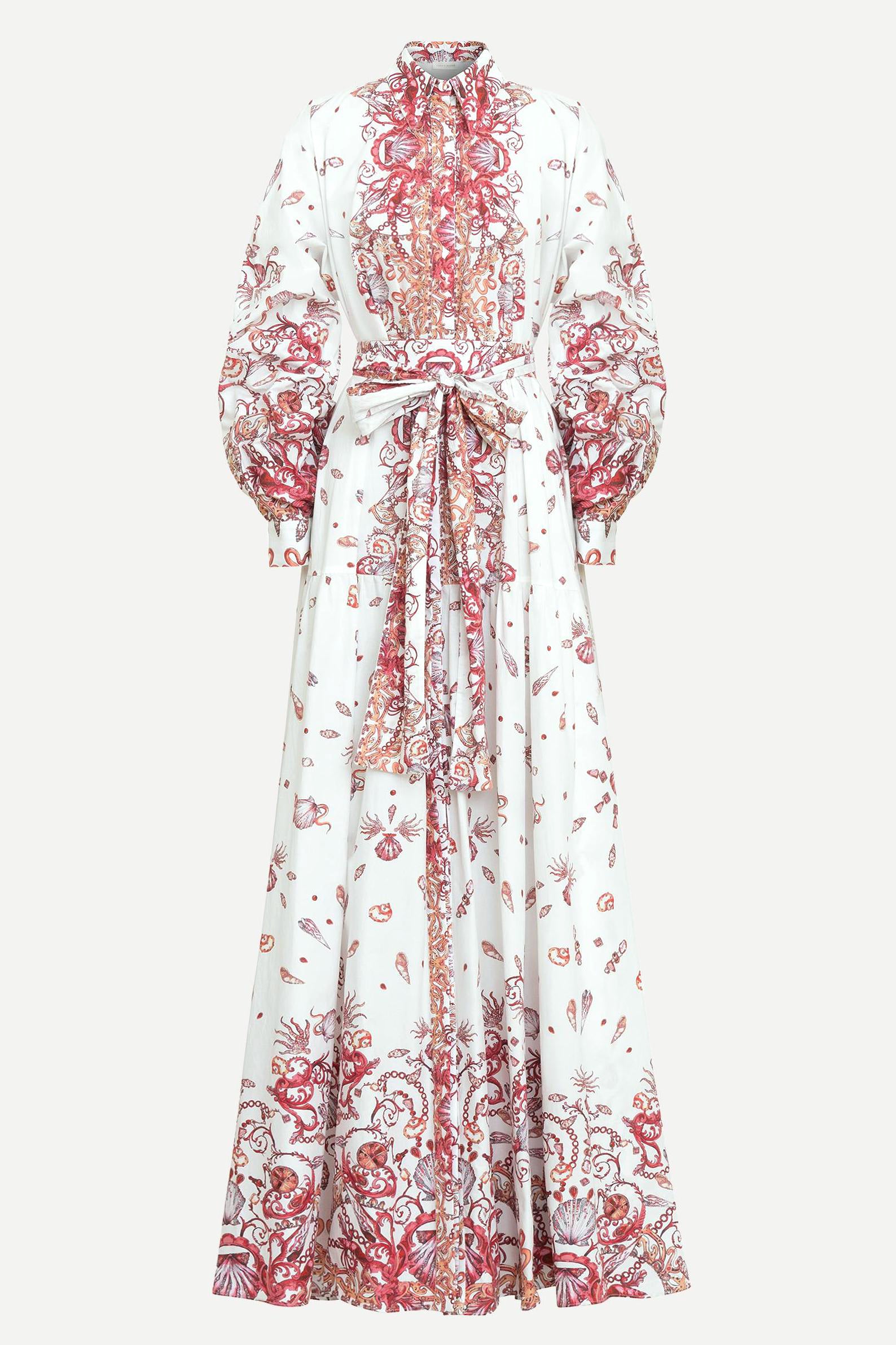 Sea Print Shirt Collar Single Breasted Maxi Dress With Belt