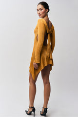 Jersey Backless Bow Long Sleeve Mini Dress