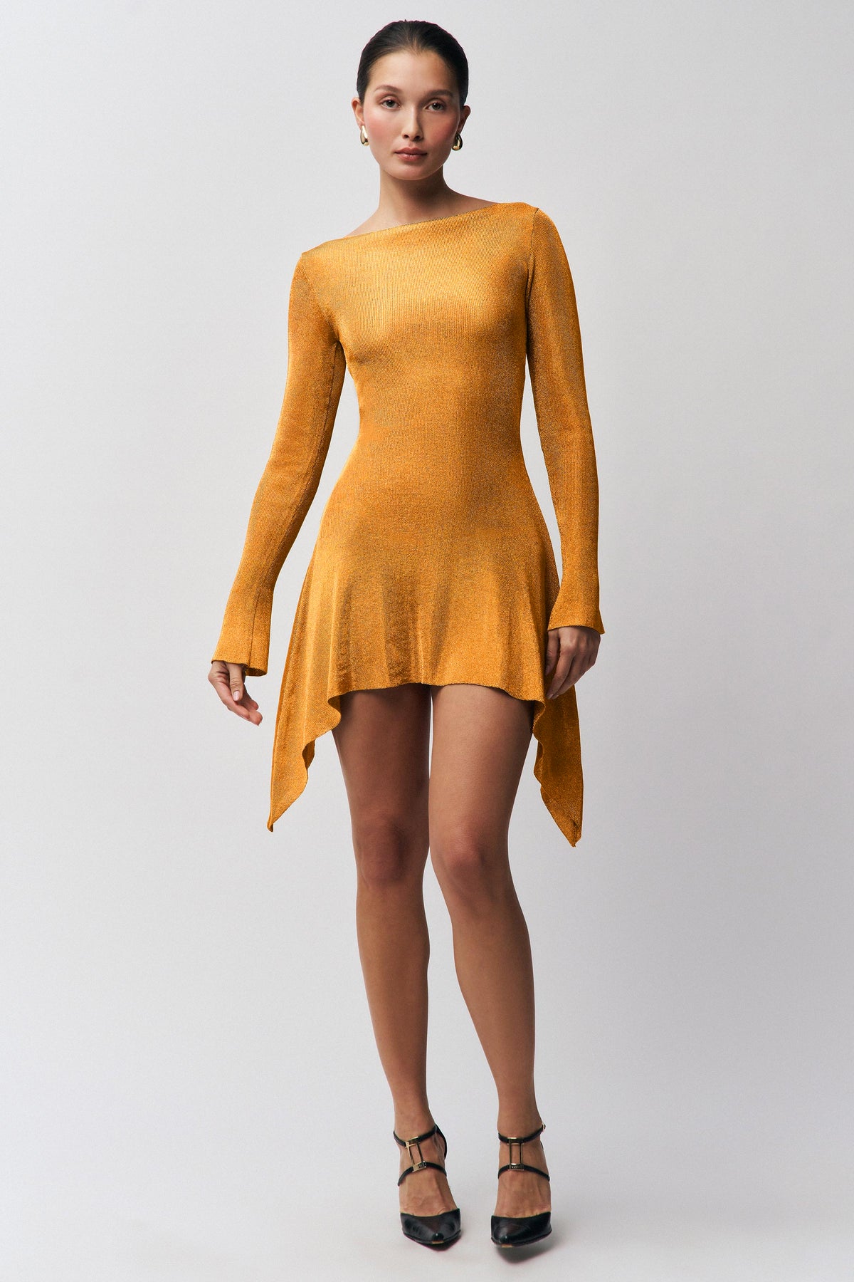 Jersey Backless Bow Long Sleeve Mini Dress