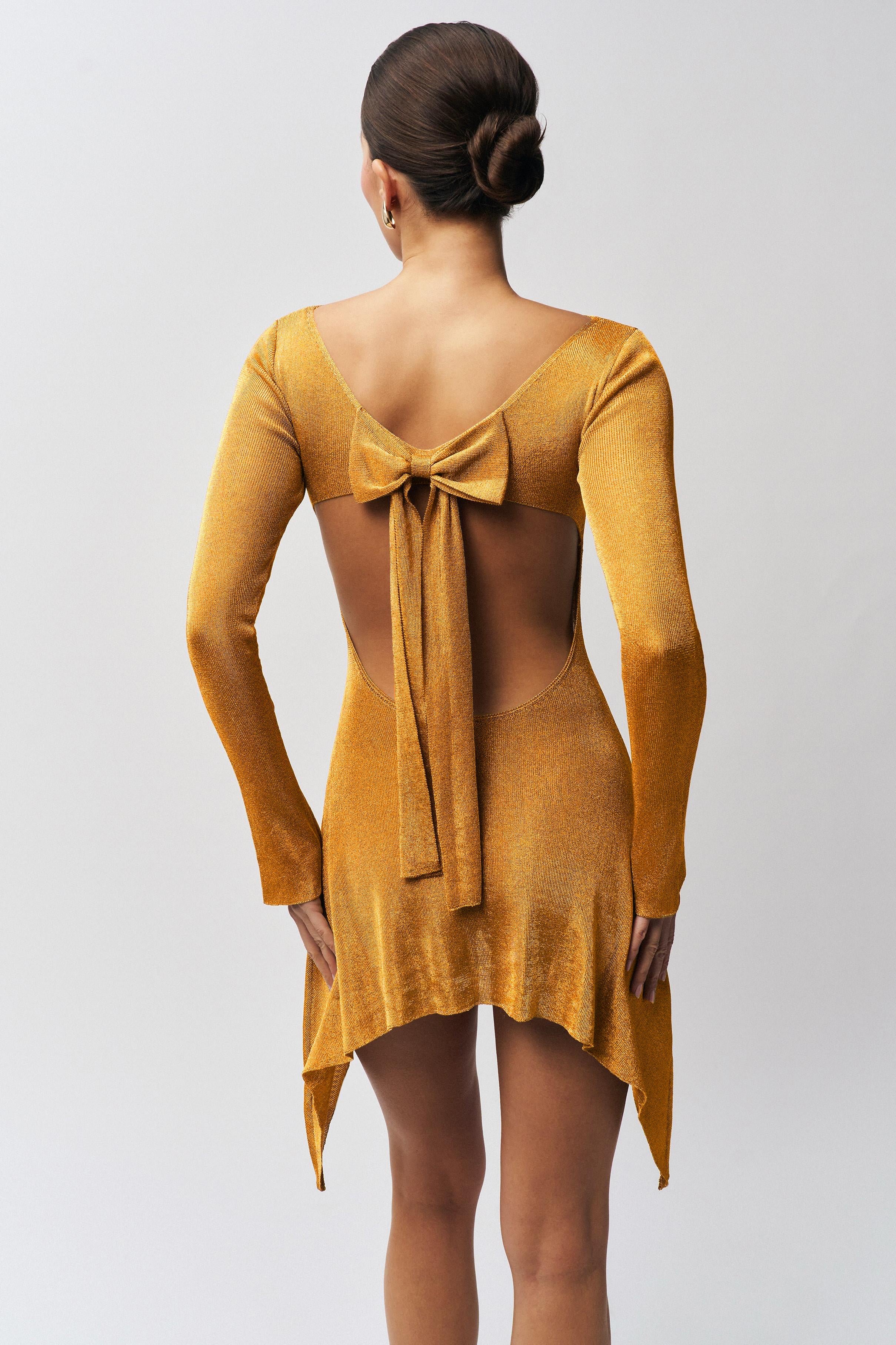 Jersey Backless Bow Long Sleeve Mini Dress