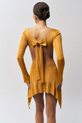 Jersey Backless Bow Long Sleeve Mini Dress