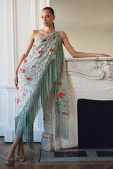 Floral Tassel Halter Neck Satin Midi Dress