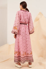 FLoral V-Neck Frill Midi Dress With Belt