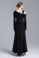Jersey Asymmetrical Neck Gathering Maxi Dress