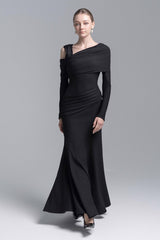 Jersey Asymmetrical Neck Gathering Maxi Dress