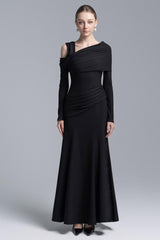 Jersey Asymmetrical Neck Gathering Maxi Dress