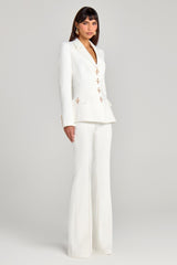 Metal Button Blazer Solid Waistcoat Mid Waist Pants Three Piece Set