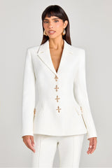 Metal Button Blazer Solid Waistcoat Mid Waist Pants Three Piece Set